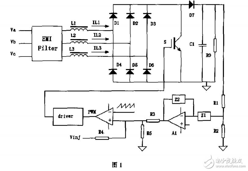 　　三相單管改進型零電流關(guān)斷功率因數(shù)校正器的研究