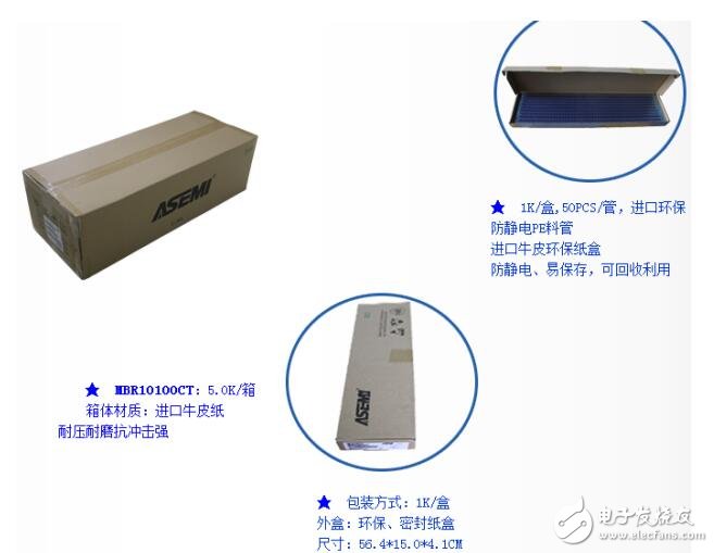 ASEMI肖特基二極管MBR10100CT采用防靜電PE料管包裝防靜電、易保存，可回收利用