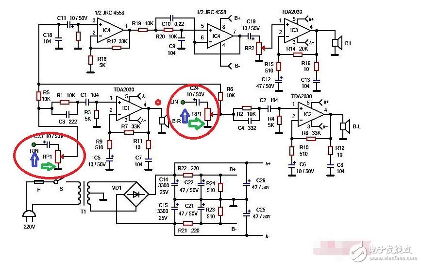 音響電路板接線圖解分析