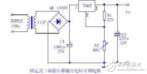 三端穩(wěn)壓器7805接線圖分析