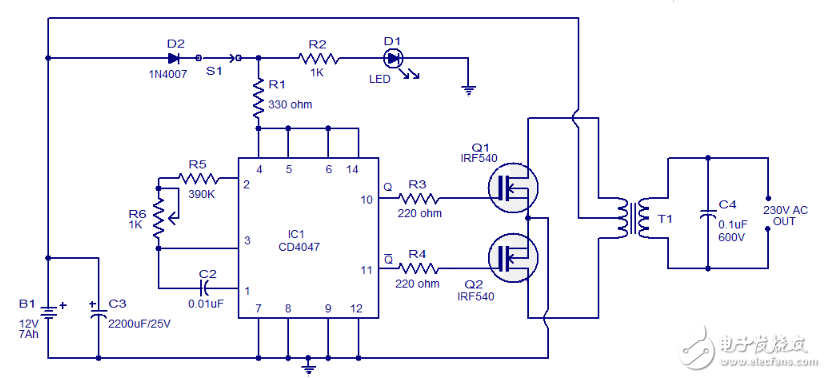cd4047應(yīng)用電路圖解（信號(hào)控制電路圖、逆變器電路圖）