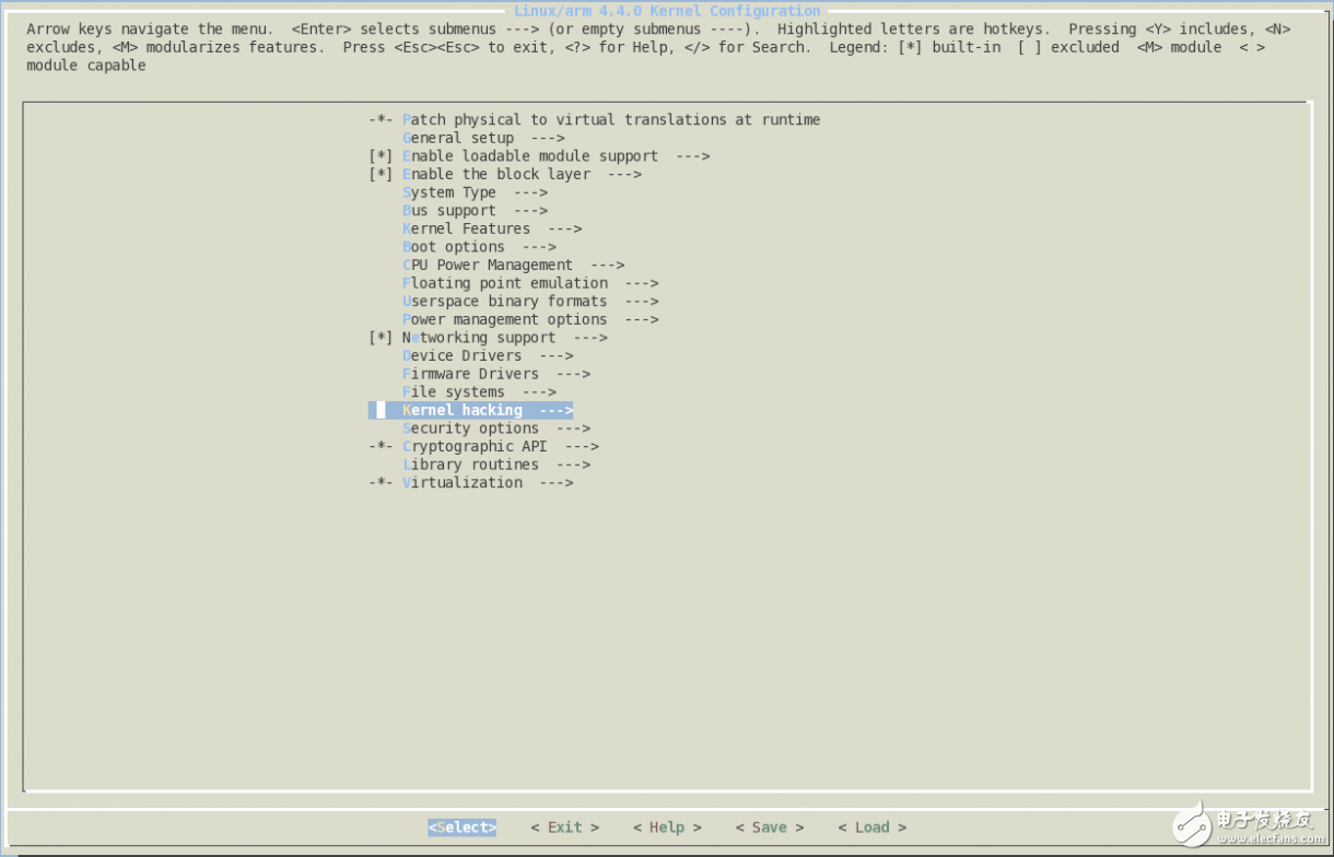 圖5選中 Kernel Hacking 項(xiàng)的內(nèi)核配置面板