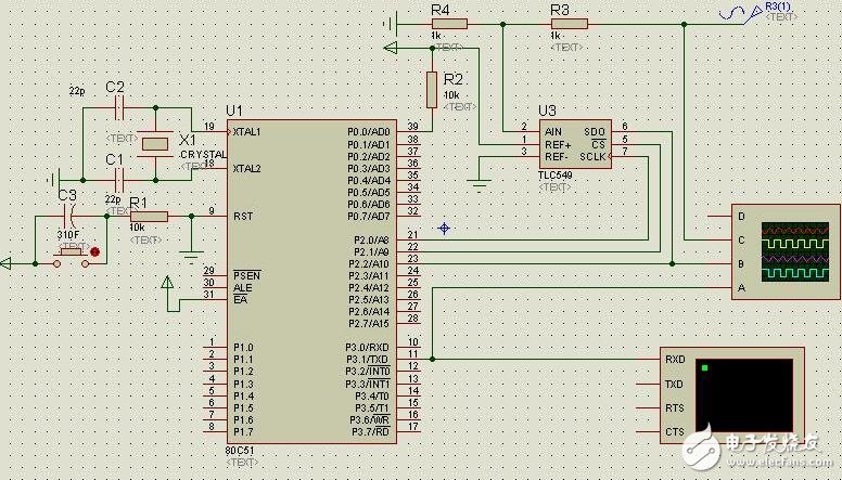 tlc549操作時(shí)序圖電路圖_TLC549波形圖_tlc549實(shí)驗(yàn)案例