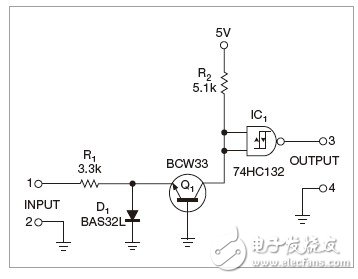 圖1，本電路使用單一電源，有良好的噪聲抑制能力，但不能可靠地轉(zhuǎn)換梯形脈沖。