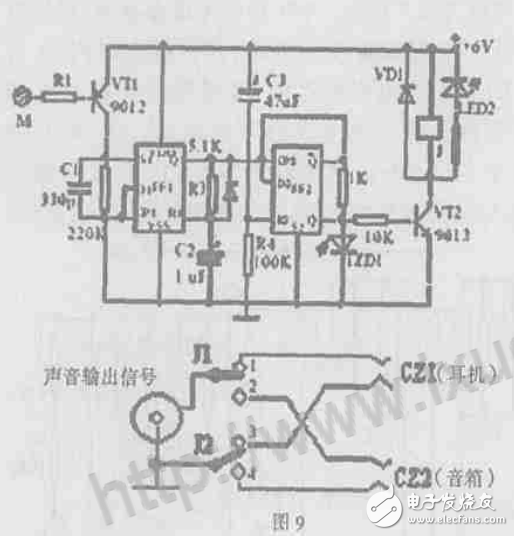 CD4013構(gòu)成音頻線路輸出雙路轉(zhuǎn)換器