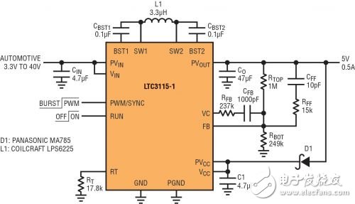 圖 2：能應(yīng)對冷車發(fā)動情況的 5V、2MHz 汽車電源