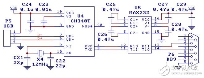 usb轉(zhuǎn)串口ch340電路圖