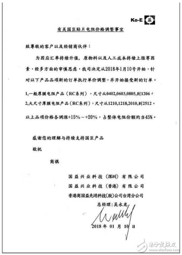 電阻開始全面漲價(jià)，元器件遭遇史上最全漲價(jià)陣容