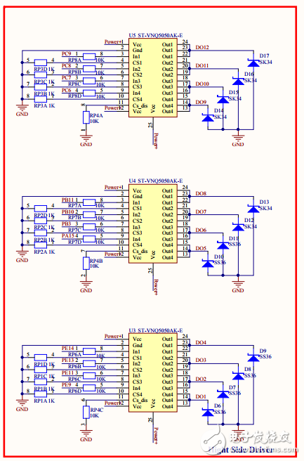 基于STM32的8通道4軸液壓驅(qū)動(dòng)控制器電路圖