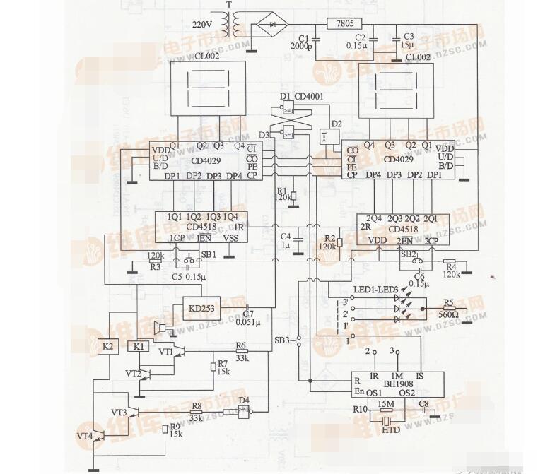 cd4029應(yīng)用電路圖大全（四款倒計(jì)時(shí)定時(shí)器/高精度通用定時(shí)器/可控硅觸發(fā)電路）