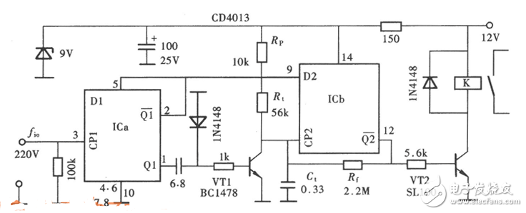 cd4013應(yīng)用電路圖大全（觸摸開(kāi)關(guān)電/定時(shí)器/繼電器/電源頻率檢測(cè)器）