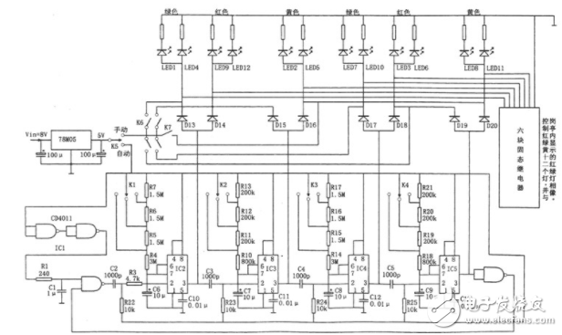 cd4017電子制作電路圖大全（單鍵觸摸開關(guān)/幸運抽獎機/紅綠燈/密碼鎖）